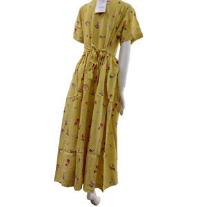 Vintage 1990s Yellow Long Dress Country Prairie Granny Apples Strawberries New M